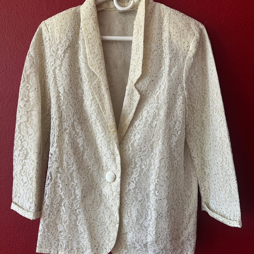 Vintage Chic Cream sparkly Lace Women's Blazer